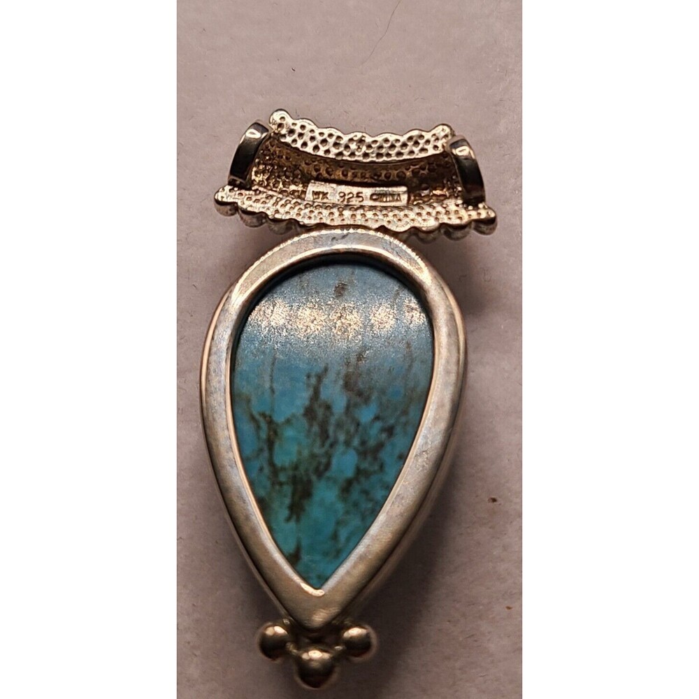 STERLING SILVER TURQUOISE SLIDE PENDANT 12.1 GRAMS - Picture 2 of 4